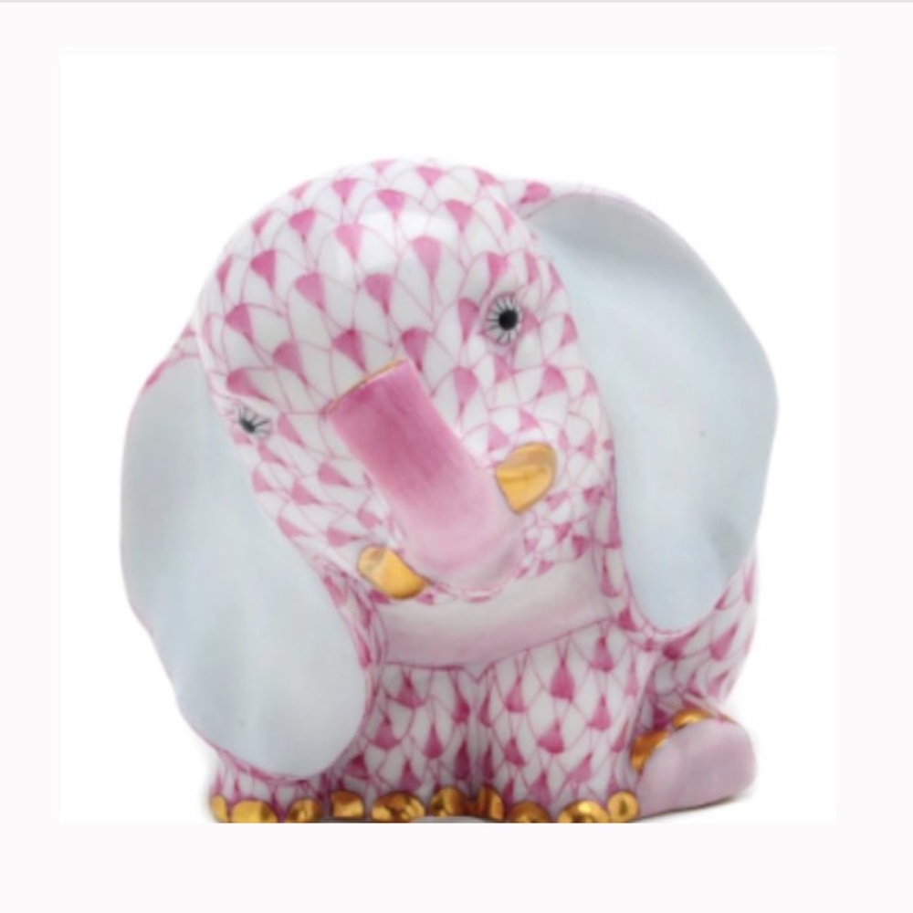 O16-Vintage HEREND Raspberry Fishnet Baby Elephant Figurine